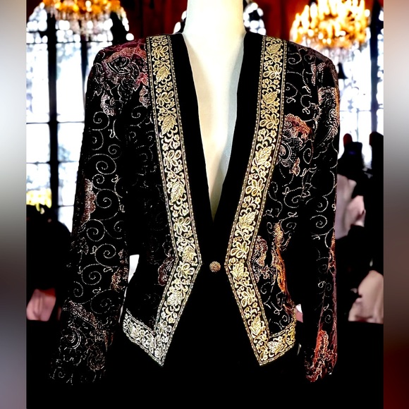Scott McClintock Vintage Evening Velvet Blazer Jacket Black Gold 10 - Picture 2 of 12